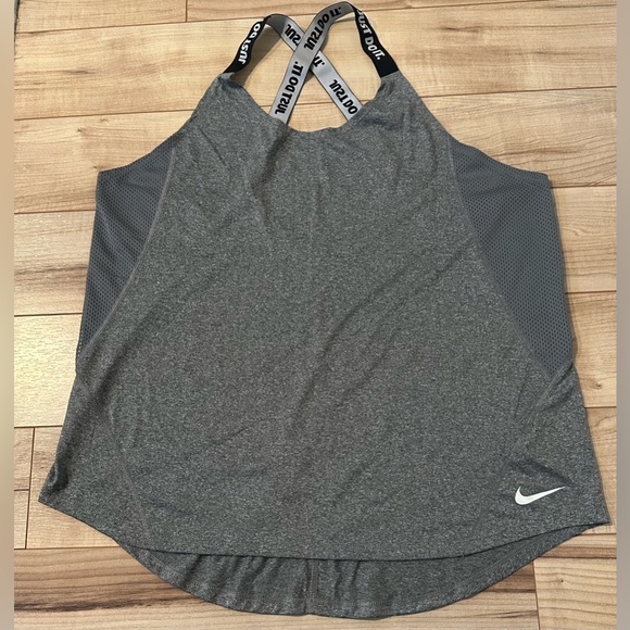 NIKE Dri-Fit Elastika Cross Over Logo Strap Tank XL Grey - Picture 2 of 4
